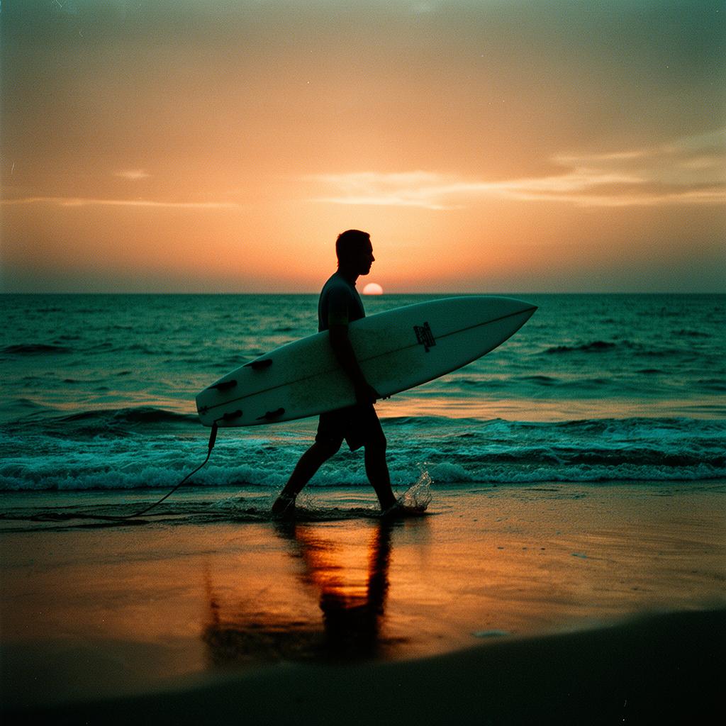 Surfer at sunset in Tamarindo